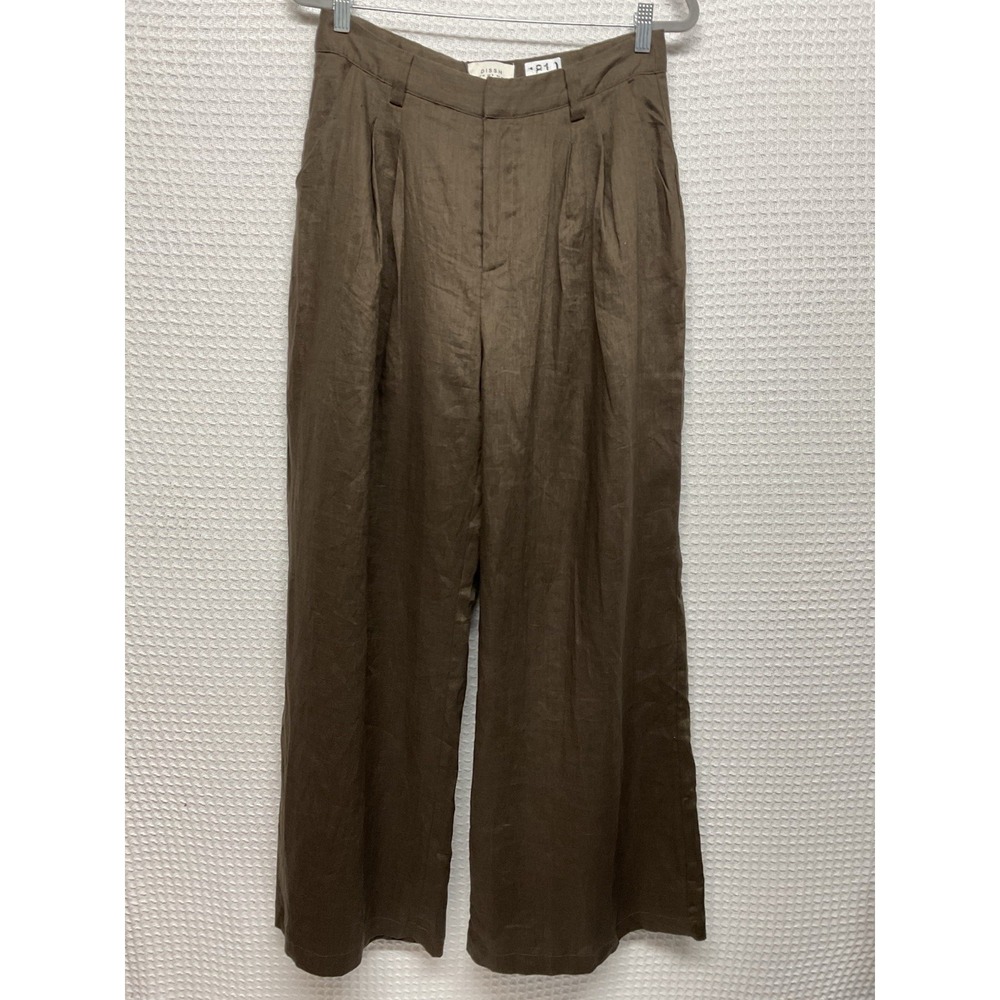 NEW DISSH Holden Bitter Chocolate Wide Leg Relaxed Linen Pants Size 8 Lined